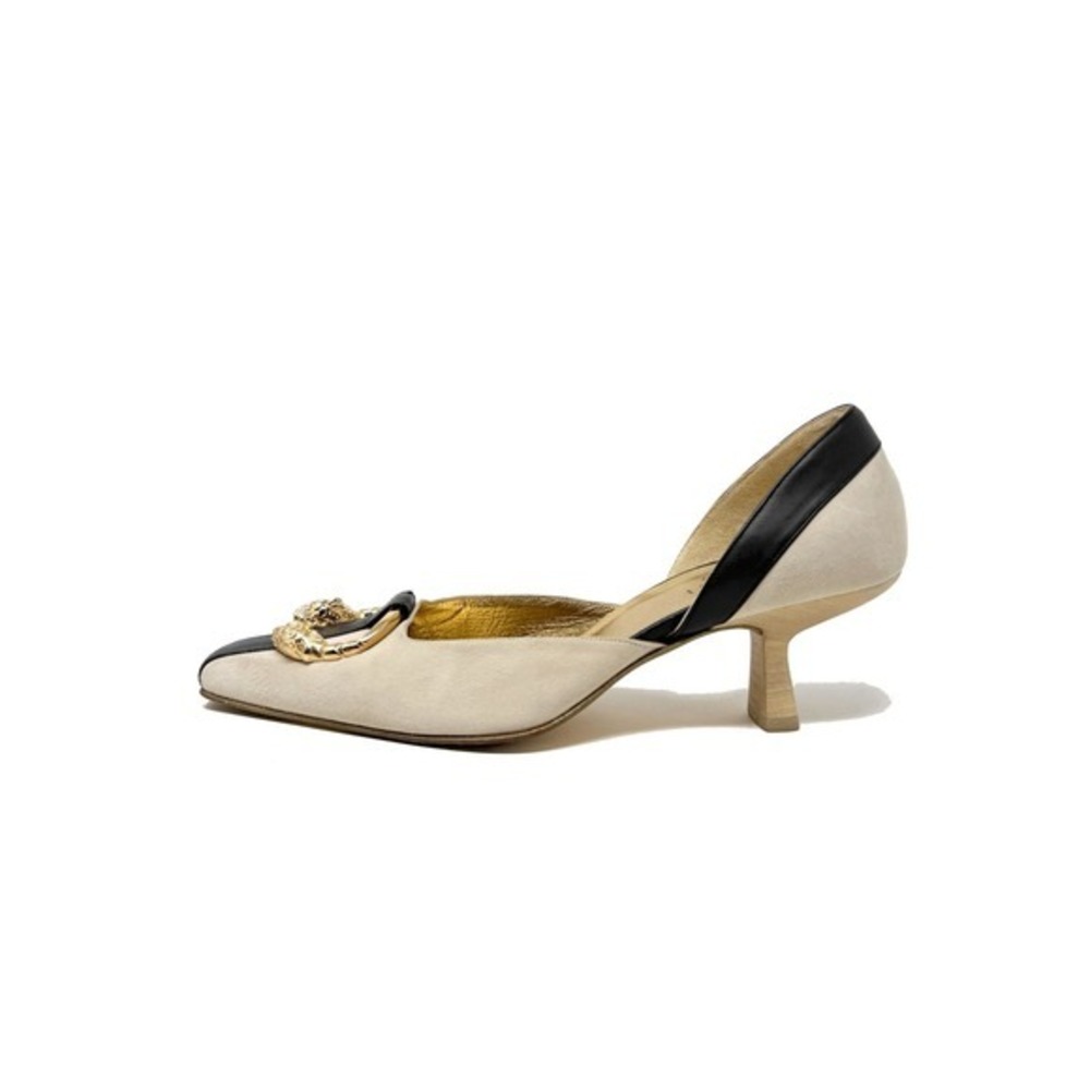 Gucci Tom Ford 2004 Runway Dragon Buckle D'Orsay Suede Heels US 6B